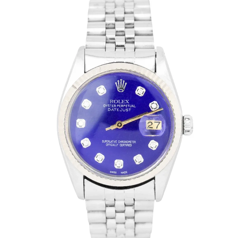 High-Tech Men’s Smart Watches-Rolex DateJust 36mm 16014 Blue Diamond Dial Jubilee 18K White Gold Steel Watch