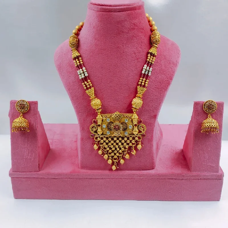 Fashionable Layered Necklaces-Akruti Collection Gold Plated Pota Stone And Pearls Necklace Set