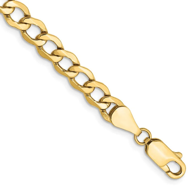 Simple Chain Bracelets-14K 7 inch 5.25mm Semi-Solid Curb with Lobster Clasp Bracelet