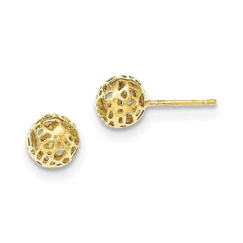 Turquoise Stud Earrings-14K Yellow Gold Medium Fancy Ball Post Earrings