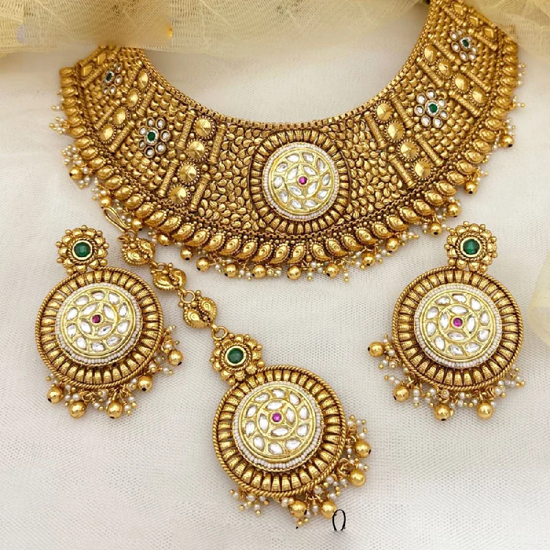 Stylish Charm Pendant Necklaces-Jewel Addiction Gold Plated Rajwadi Finish Pota Stone Choker  Necklace Set