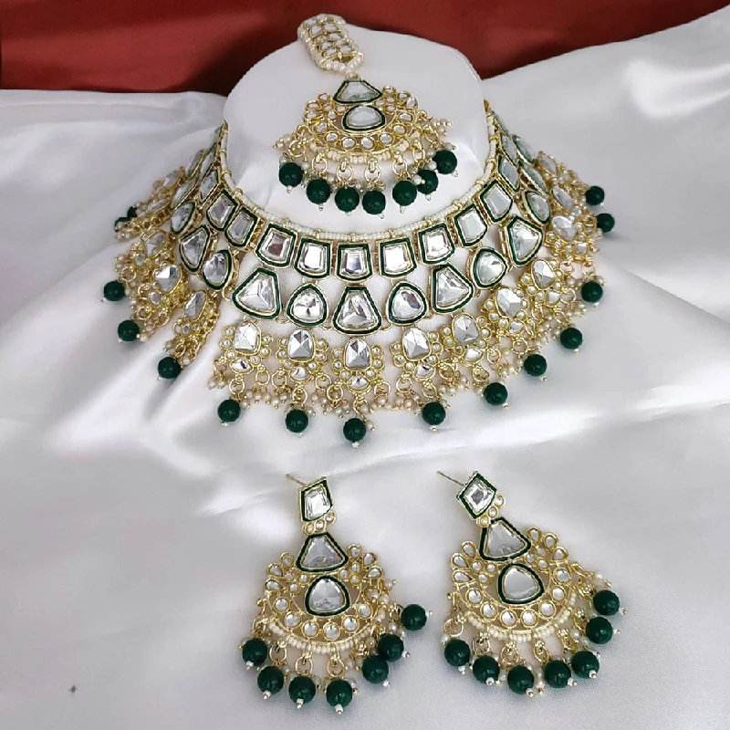 Simple Silver Necklaces-Gehana Mahal Gold Plated Kundan Stone Choker Necklace Set