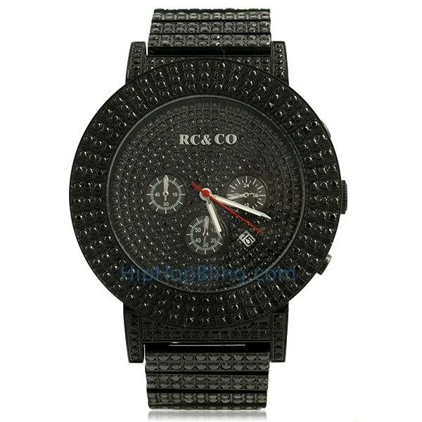 Sports Watches with Fitness Tracking-RC&Co Micro Pave CZ Black Hip Hop Watch