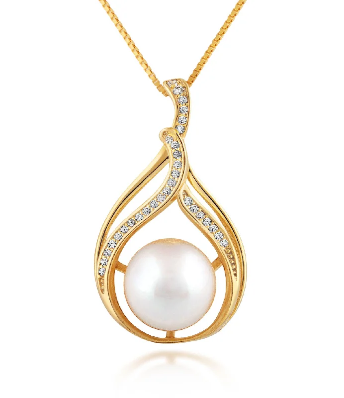 Gemstone Pendant Necklaces-Pearl Pendant Necklace Bella Gold Vermeil