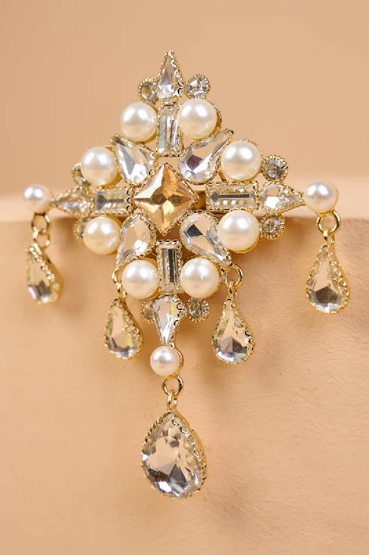 Elegant Bird Brooch-Ivory Quadrant Crystal Pearl Brooch