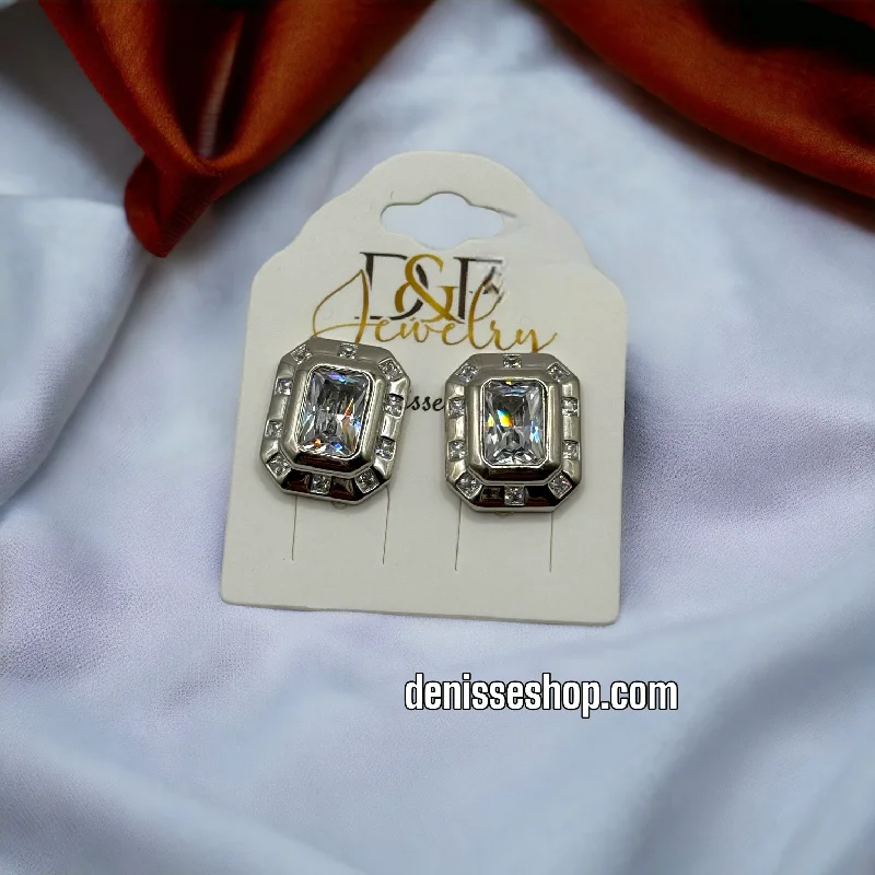 Lightweight Gold Earrings-SILVER WHITE STONES EARRINGS E480