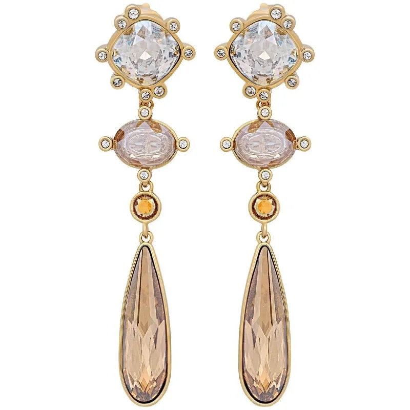 Sparkling Drop Earrings-Swarovski Women's Drop Earrings - Olive 23K Yellow Gold Plated | 5485473