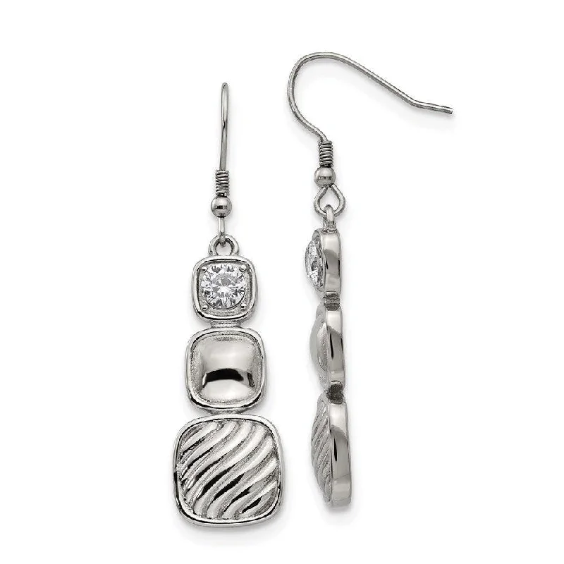 Artistic Drop Earrings-Stainless Steel Polished CZ Square Shepherd Hook Earrings