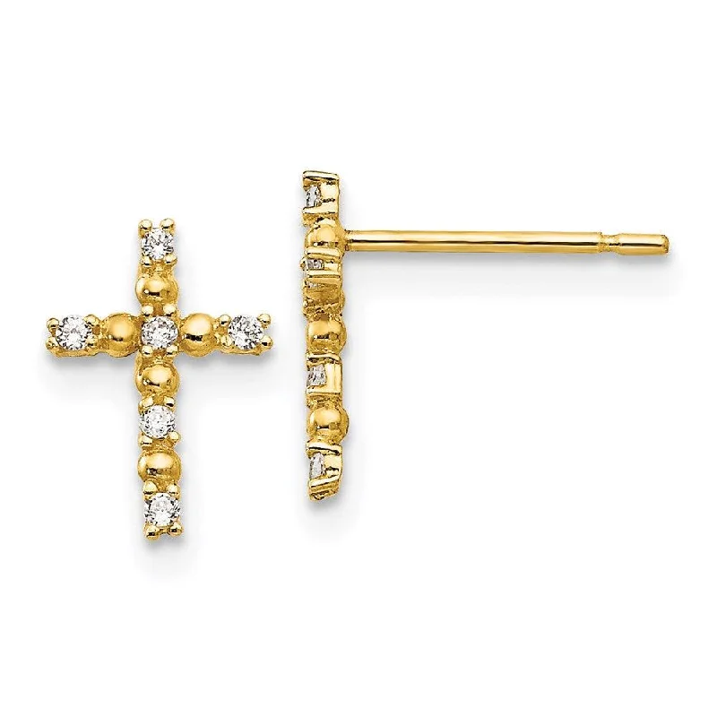 Luxury Earrings for Brides-Madi K Kid's 14k  CZ  Cross Post Earrings