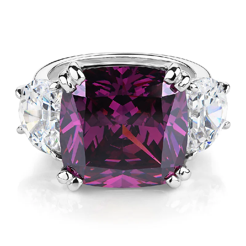 Bold Statement Rings-Dress ring with amethyst simulant and 5.24 carats* of diamond simulants in sterling silver