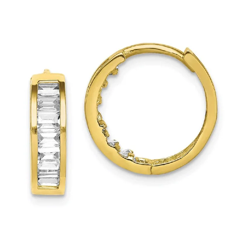 Gold Hoop Earrings for Women-10K CZ Hinged Hoop Earrings