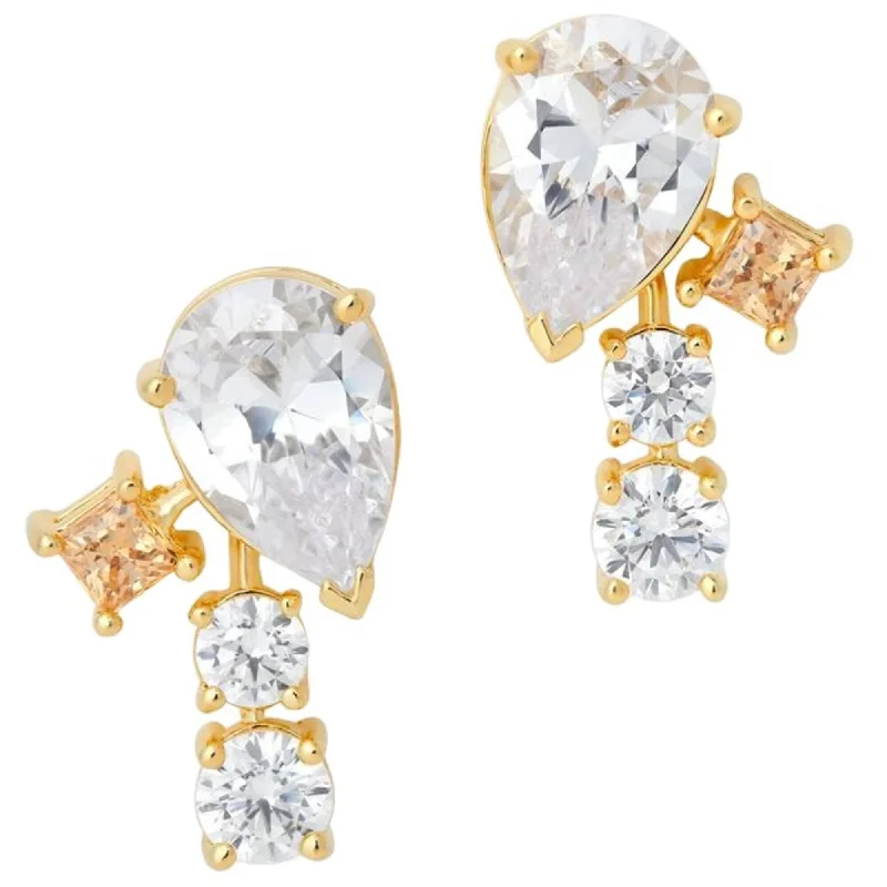 Wedding Earrings for Brides-Swarovski Women's Earrings - Film PC Gold Tone and Czech White Crystal Drop | 5572835