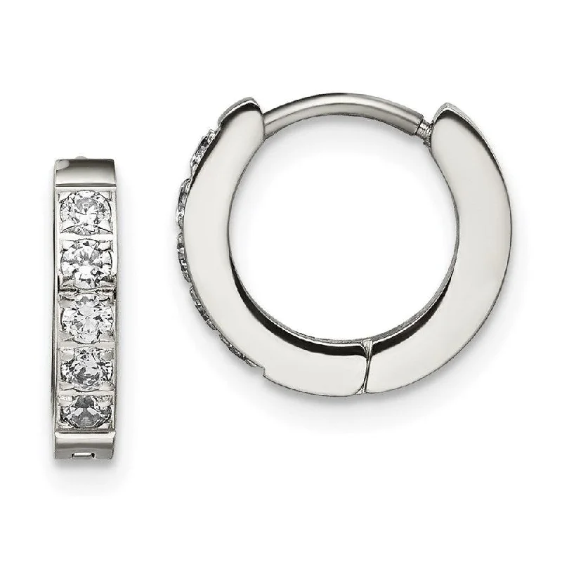 Statement Earrings for Teens-Stainless Steel Polished with CZ 2.5mm Hinged Hoop Earrings