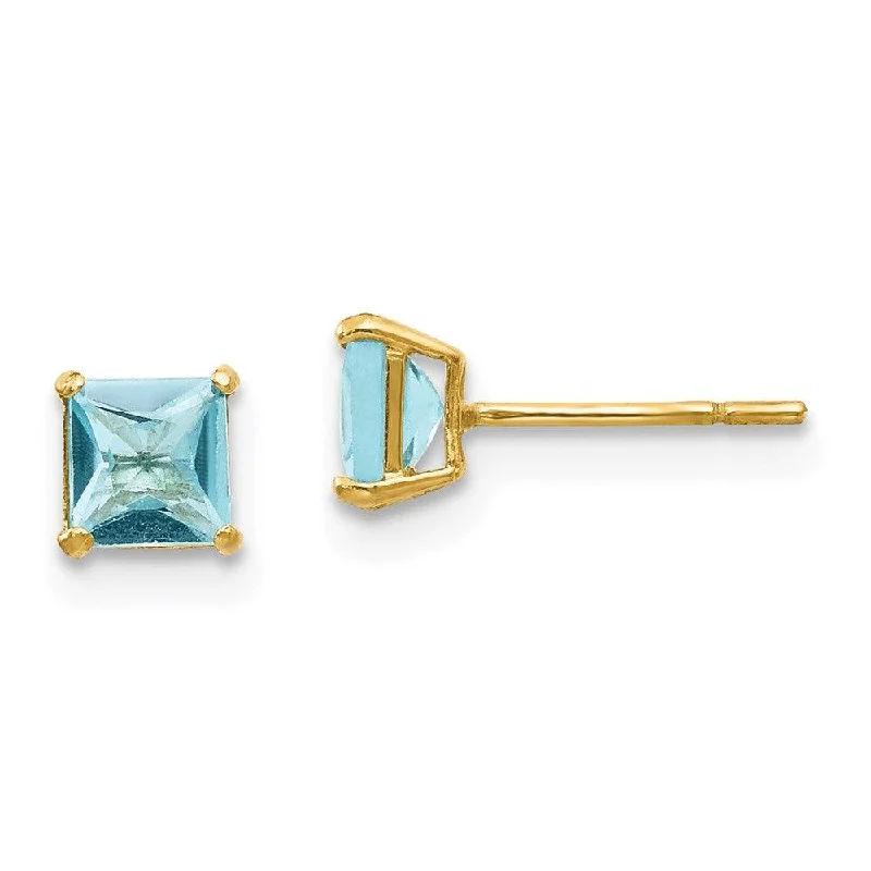 Mixed Metal Earrings-Madi K Kid's 14k  Blue Topaz 4mm Square Post Earrings