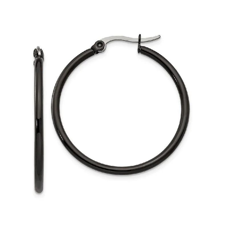 Bold Statement Earrings-Stainless Steel Black IP plated 32mm Hoop Earrings