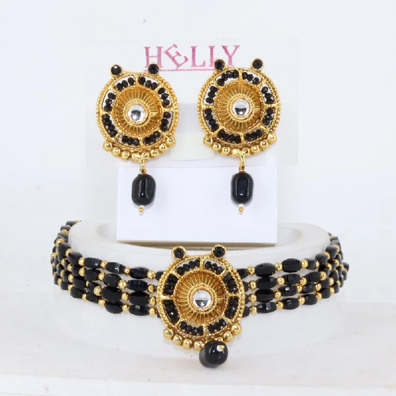 Zodiac Sign Necklaces-Corbeda Fashion Gold Plated Kundan And Pearl Choker Necklace Set