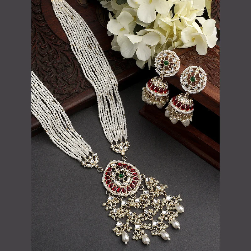 Handcrafted Silver Necklaces-Asmitta Gold Plated Kundan Long Necklace Set