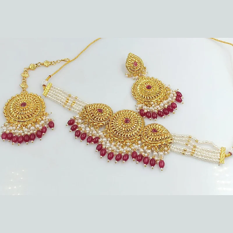 Custom Initial Necklace Designs-Rani Sati Jewels Gold Plated Pota Choker Necklace Set