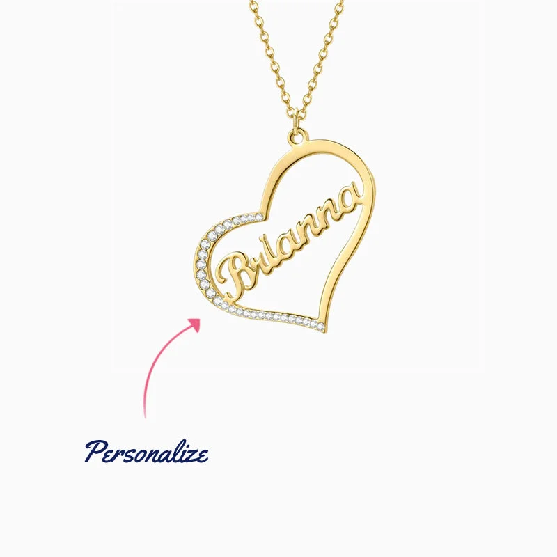 Customizable Necklaces for Bridesmaids-Sparkling Name In Heart Necklace