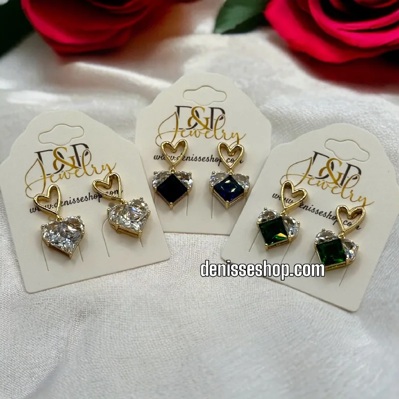 Precious Stone Earrings-14K HEART EARRINGS E353