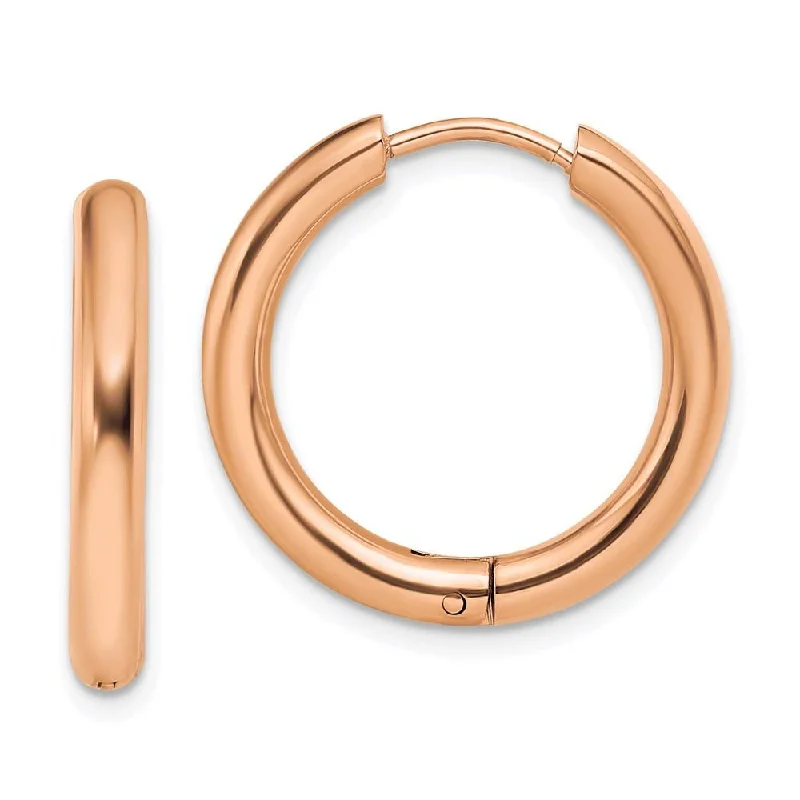 18k Gold Earrings-Stainless Steel Polished Rose IP-plated 3mm Hinged Hoop Earrings