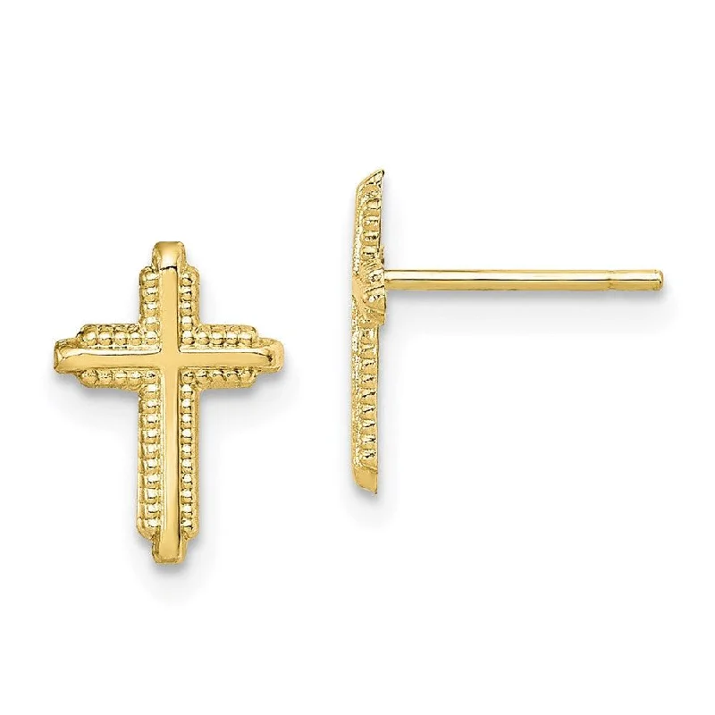 Stud Earrings for Women-10K Yellow Gold Polished Cross Post Earrings