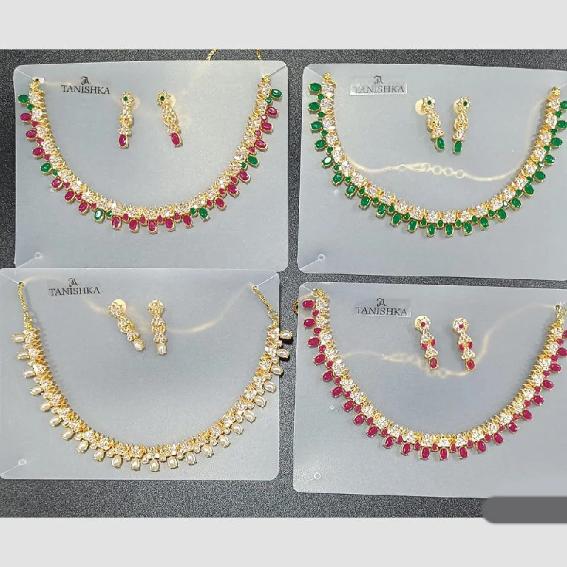 Colorful Crystal Necklaces-Rani Sati Jewels Gold Plated Austrian Stone Necklace Set