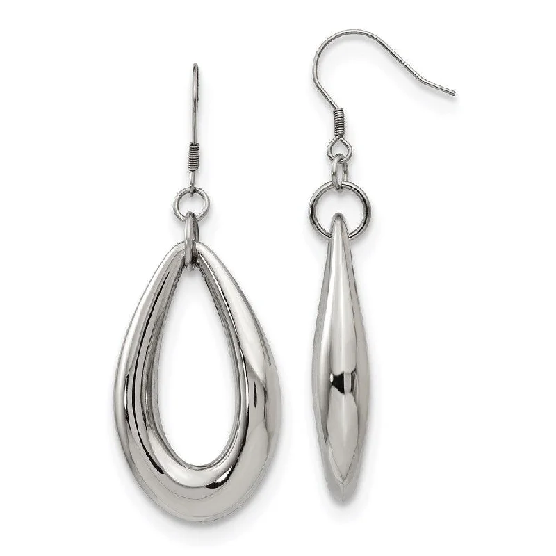 Statement Earrings for Weddings-Stainless Steel Polished Teardrop Dangle Earrings