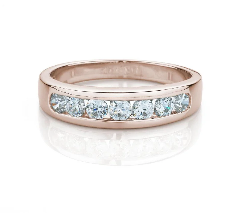 Handcrafted Engagement Rings-Wedding or eternity band with 0.56 carats* of diamond simulants in 14 carat rose gold