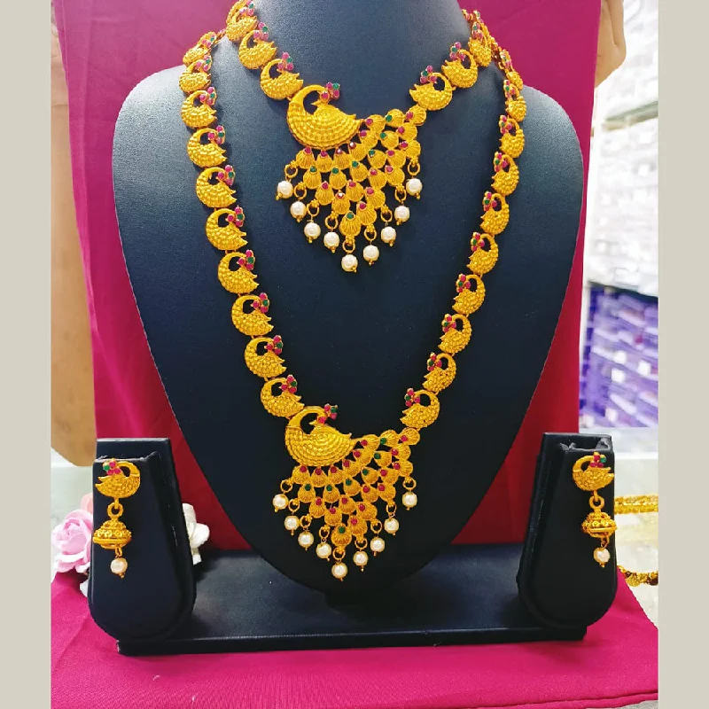 Unique Crystal Necklaces-Pooja Bangles Gold Plated Double Necklace Set