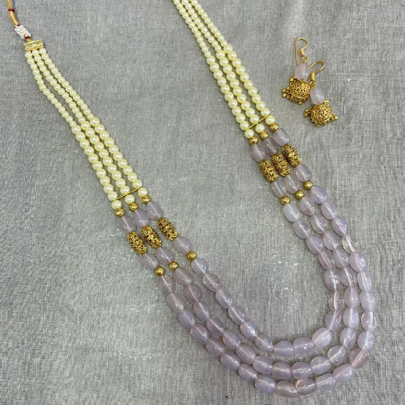 Luxury Diamond Necklaces-Jyoti Arts Gold Plated Beads Long Necklace Set