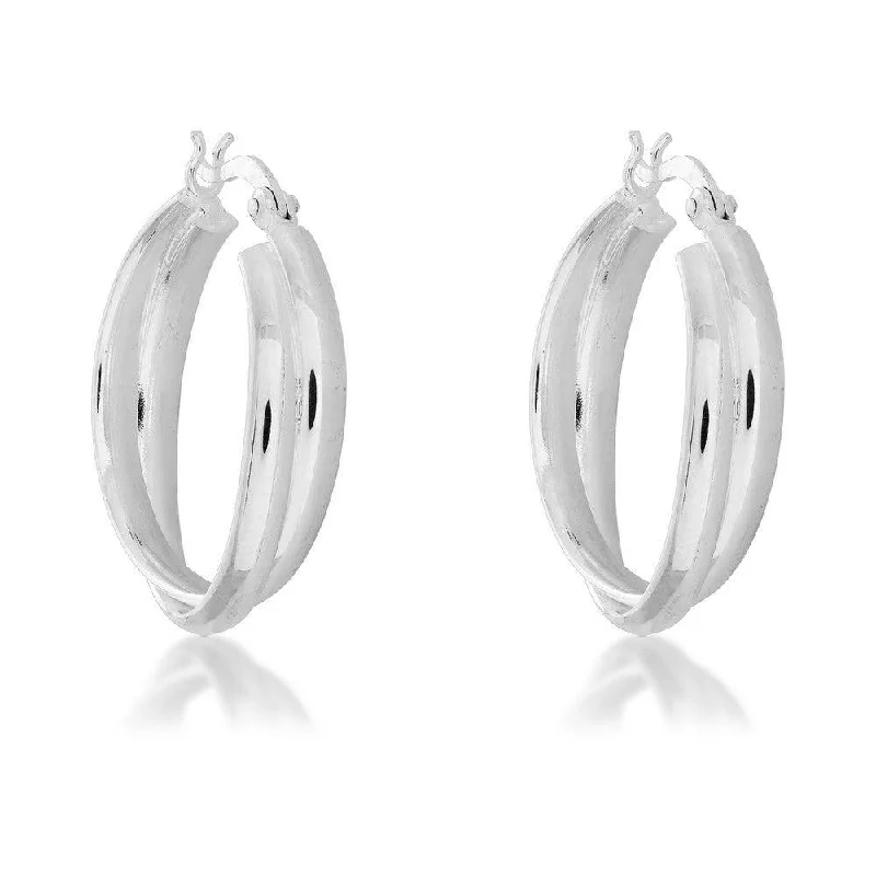 Large Drop Earrings-Sterling Silver Double Hoop Earrings