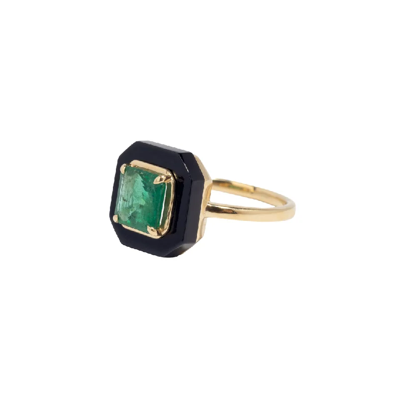 Designer Engagement Rings-Rite of Initiation Emerald & Onyx Ring