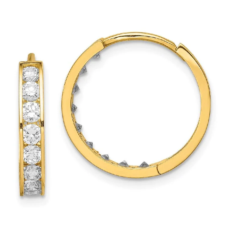 Elegant Round Earrings-14K CZ Hinged Hoop Earrings