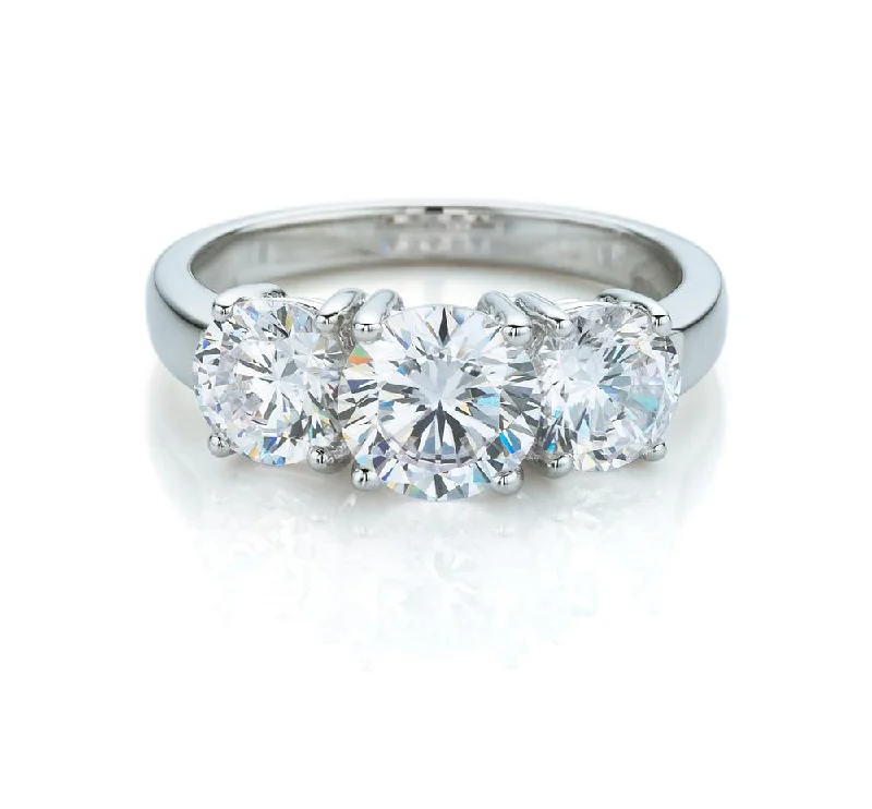 Handcrafted Promise Rings-Three stone ring with 2 carats* of diamond simulants in 10 carat white gold