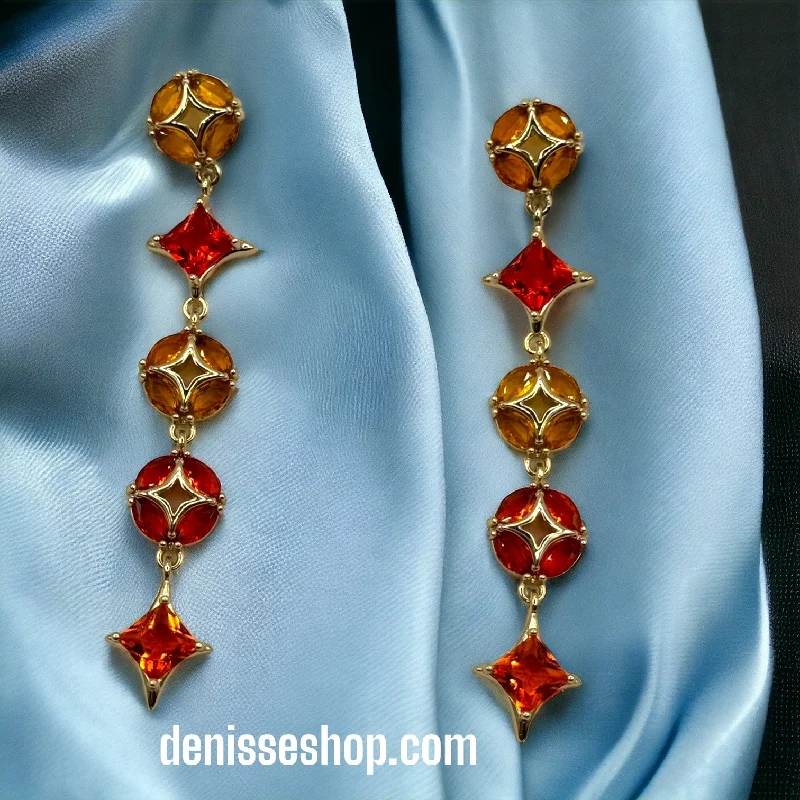 Long Gold Earrings-Orange Stone Earrings E193