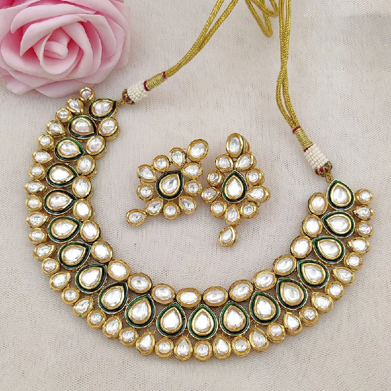 Designer Heart Necklaces-Jewel Addiction Gold Plated Polki Kundan Necklace Set