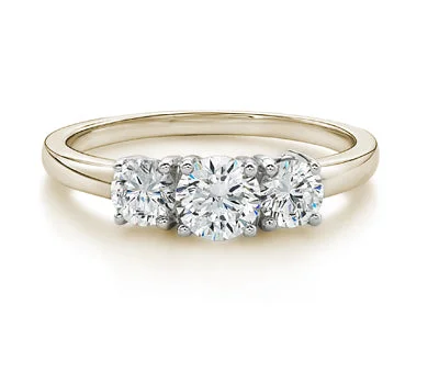 Sterling Silver Engagement Rings-Three stone ring with 1 carats* of diamond simulants in 10 carat yellow and white gold