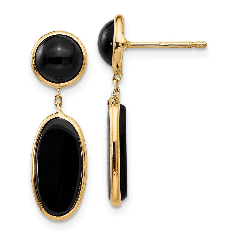 Drop Earrings for Brides-14k Onyx Oval Dangle Post Earrings