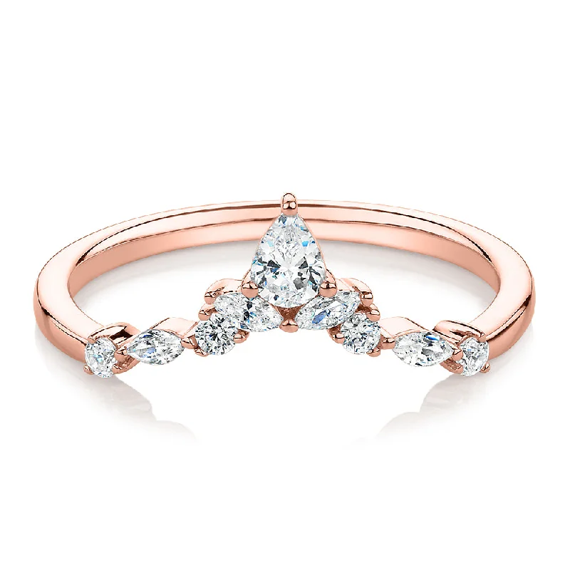 Unique Gold Wedding Rings-Pear curved wedding or eternity band with 0.37 carats* of diamond simulants in 10 carat rose gold