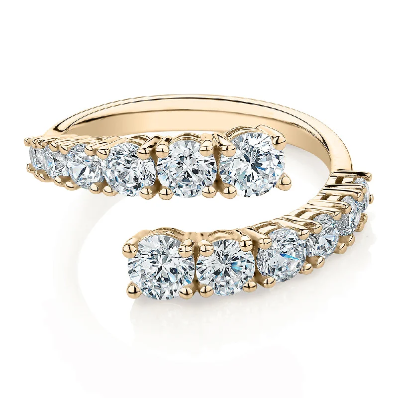 Silver Stackable Rings-Dress ring with 1.82 carats* of diamond simulants in 10 carat yellow gold