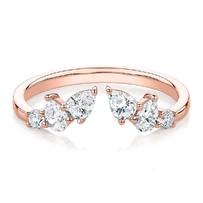 Classic Gold Wedding Rings-Pear curved wedding or eternity band with 0.92 carats* of diamond simulants in 10 carat rose gold