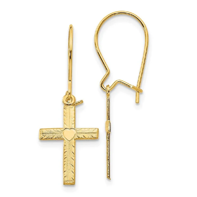 Elegant Wedding Earrings-14k Polished & Satin Cross Earrings