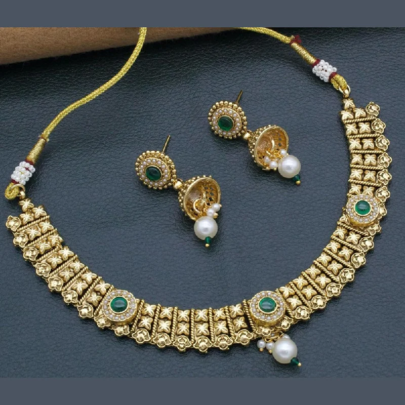 Classic Choker Necklaces-Manisha Jewellery Gold Plated Kundan Stone And Pearls Necklace Set