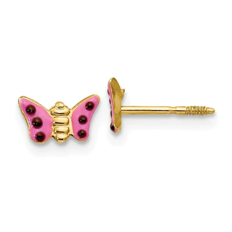 Vibrant Gemstone Earrings-Madi K Kid's 14k  Pink Enameled Butterfly Earrings