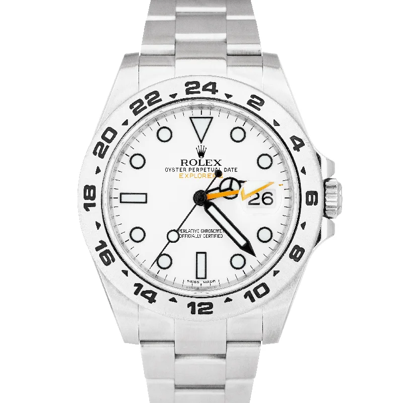 Custom Fitness Watches for Men-Rolex Explorer II Polar White Orange Stainless Steel 42mm GMT Date Watch 216570