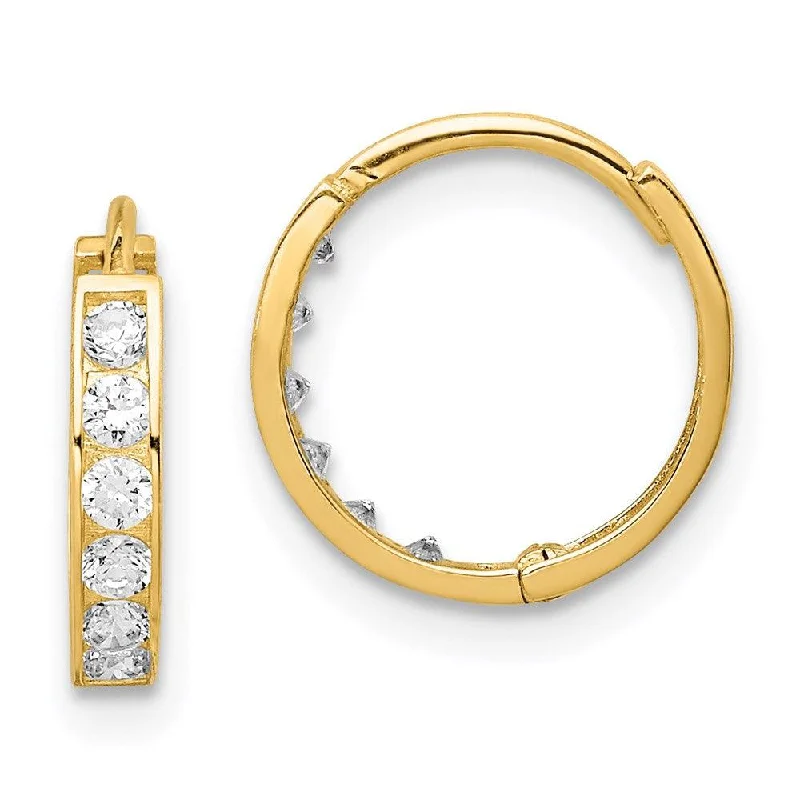 Layered Gold Earrings-14K CZ Hinged Hoop Earrings