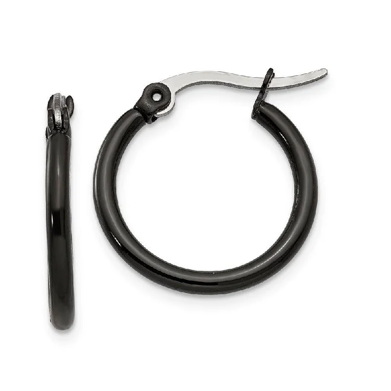 Small Hoop Earrings-Stainless Steel Black IP plated 19mm Hoop Earrings