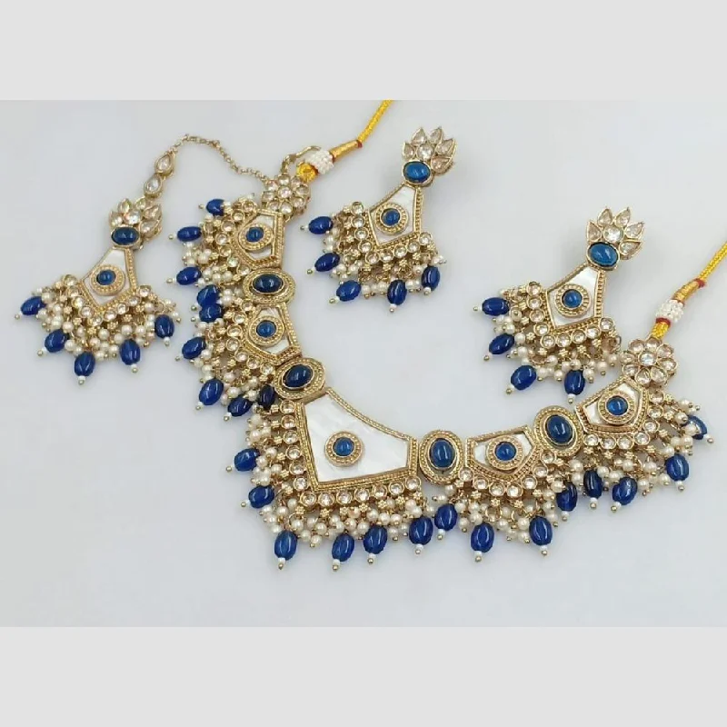 Vintage Style Necklaces-Rani Sati Jewels Gold Plated Pota Stone And Pearl Necklace Set