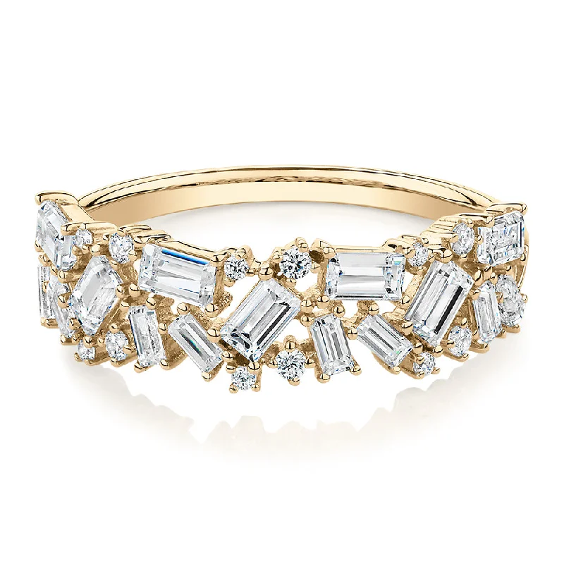 Stylish Gemstone Rings-Dress ring with 1.03 carats* of diamond simulants in 10 carat yellow gold